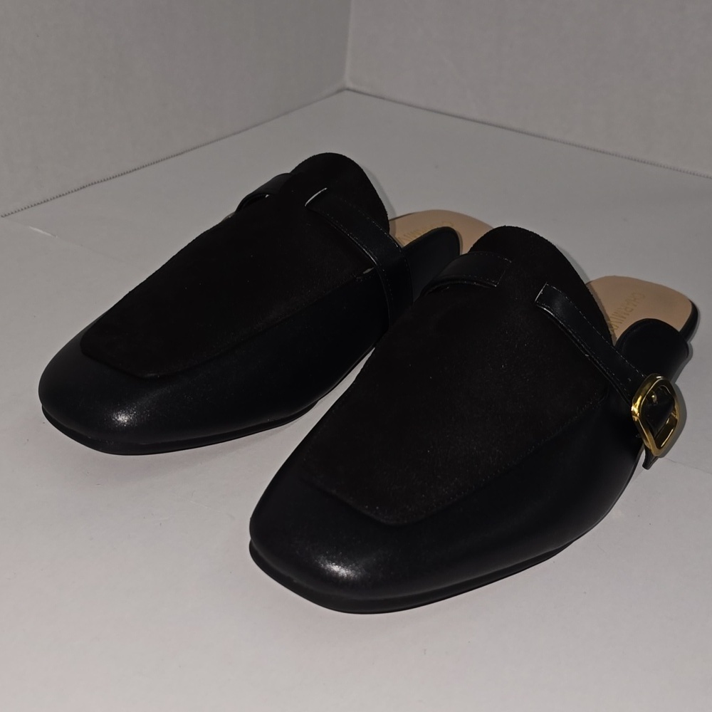 Charmivy Suede Mules Flat Square Toe Slip On Loafer Slides Shoes Buckle Size 10 - Picture 9 of 14